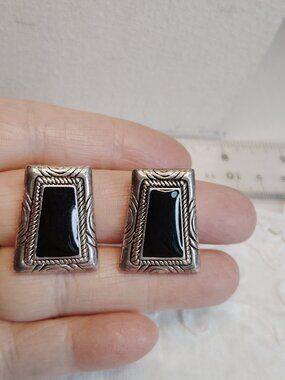 Vintage Premier Designs Silver Tone & Black Clip‑On Earrings